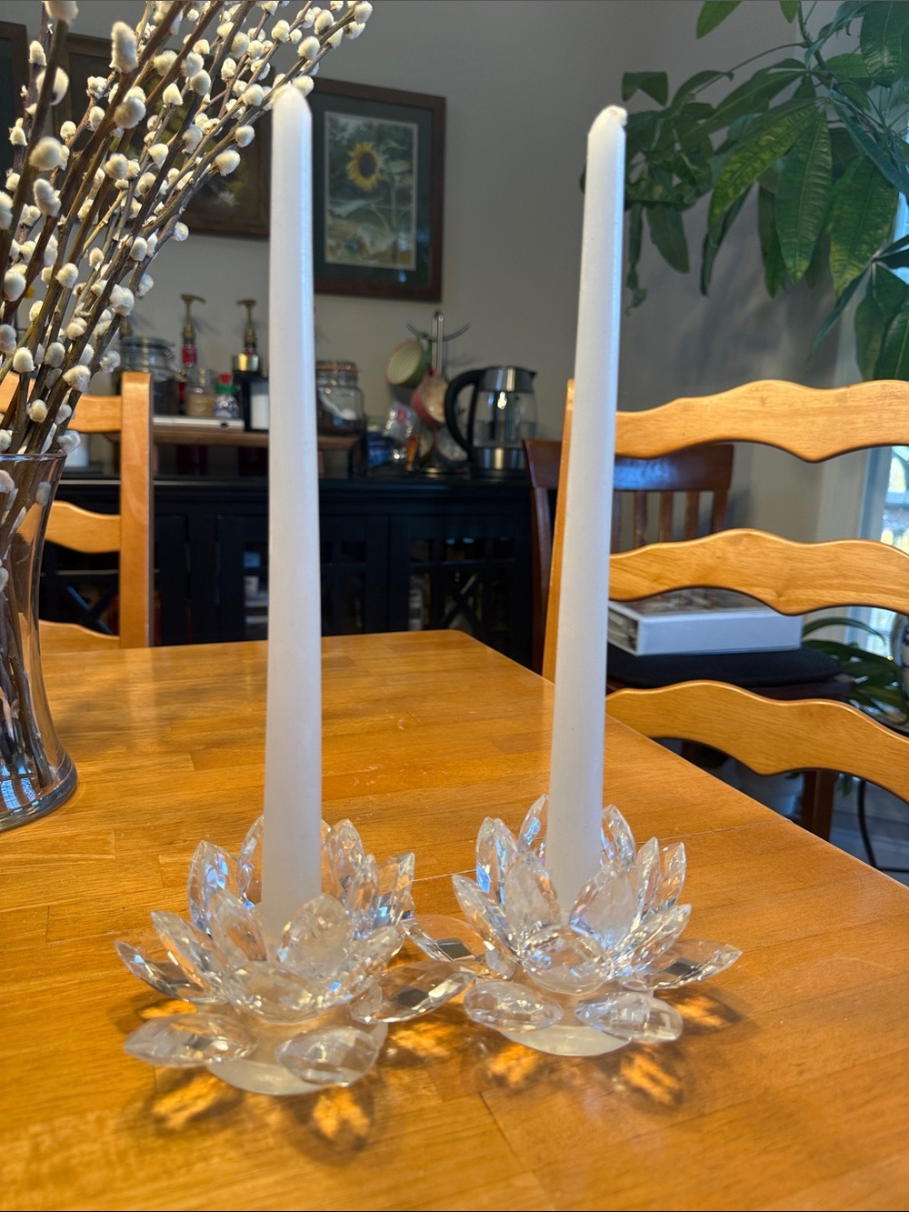 Vintage Godinger Shannon Crystal Lotus Flower Taper Candlestick Holders (2)